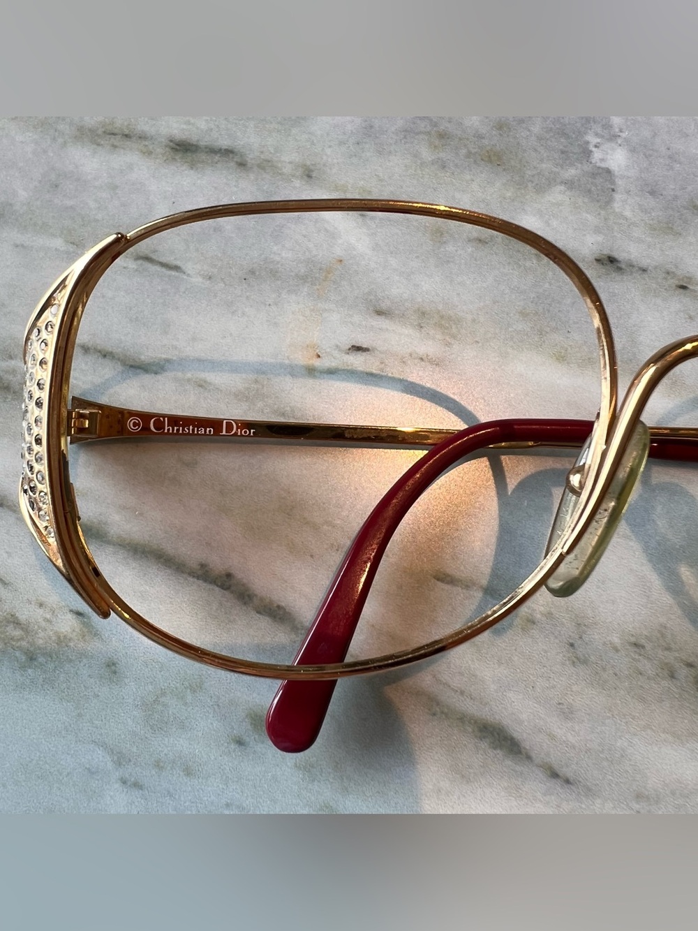 Christian Dior Vintage 1980s Gold Rhinestone Oversized Eyeglass Made in Austria - Picture 5 of 14